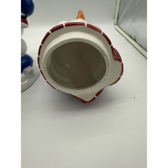 SNOWMAN Blue Willow Hat Candy Swag Peppermint Snowflake Cookie Jar - Picture 5 of 6